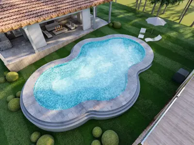 luxury water pool backyard design on contours 3d model 3D model
