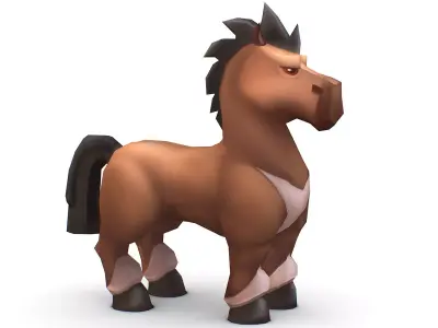 Cartoon Medieval Brown Horse MMO Animal Low-poly 3D model