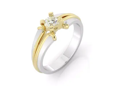 D-1739 diamond engagement ring gold and gold 3D print model