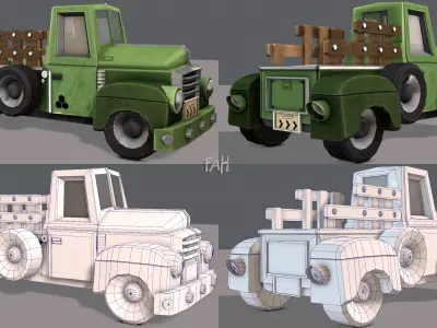 Pickup truck cartoon Low-poly 3D model