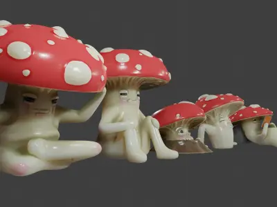 Garden ceramic mushroom collection  Low-poly 3D model