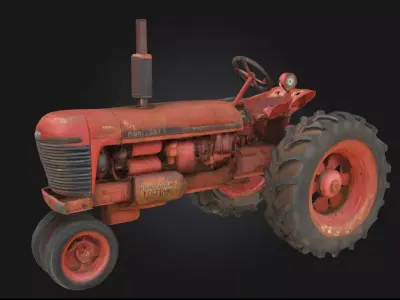 Rustic Red Tractor  Vintage Farm Vehicle 3D model