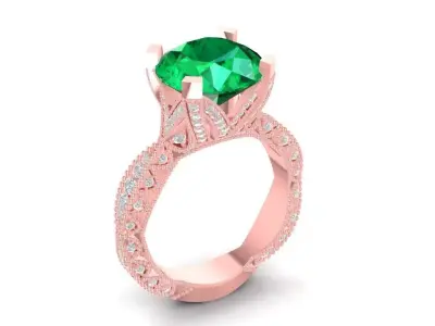 Elegant Emerald Halo Engagement Ring for Women Jewelry 1520 3D print model
