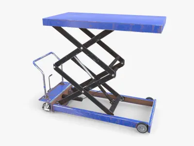 Scissor Lift Table Blue Low-poly 3D model