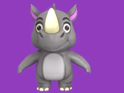 Rigged Grey Cute Playful Rhino Low-poly 3D model
