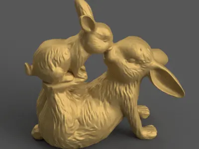Mother and Baby Bunny 3D Model STL File for Decoration 3D print model