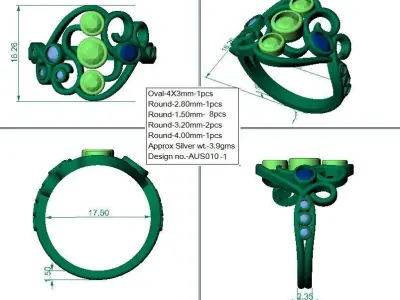 Multiple stone ring - Will adjust for free 3D print model