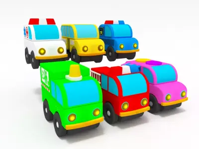 Cartoon trucks pack Low-poly 3D model