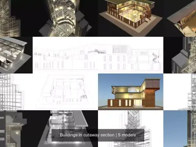 Buildings in cutaway section set 01 3D Model Collection