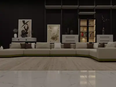 PREMIUM ITALIAN L-SHAPE WOOD BASE SOFA 3D model