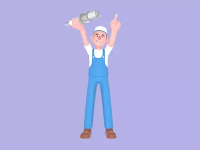 Stylized 3D Mechanic Character - Angry Spark Plug Pose 3D model