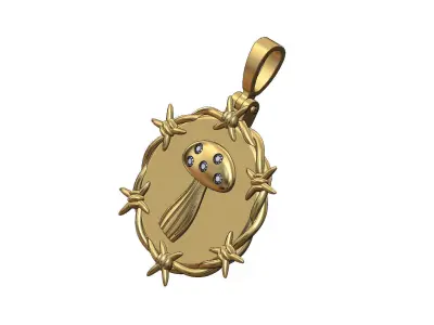 Diamond mushroom barbwire thornes pendant with bail 3D print model