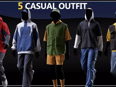 5 Casual Outfit Set For Men 3D print model