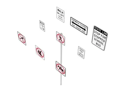 Road Sign US R9 Series Bicycles And Pedestrians 3D model