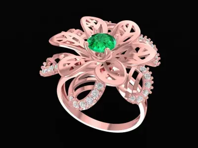 Elegant Openwork Flower Gemstone Ring for Women 3D Model  963 3D print model