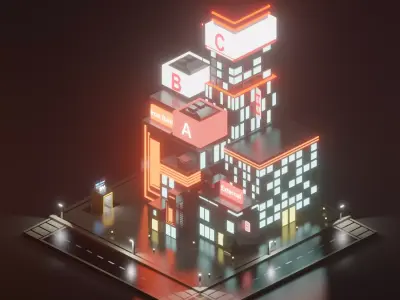 low poly cyberpunk futuristic city with neon lights Free low-poly 3D model