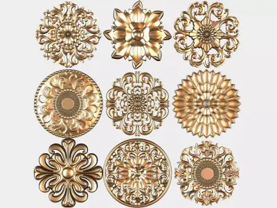 Carved round decor ornament pack for cnc 22 3D model