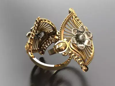Ornate Floral Gold Ring 3D print model