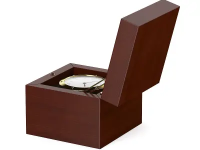 Golden Watch in Wooden Box 3D model