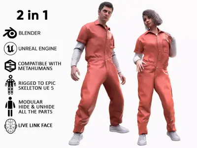 Mens and Womens Prison Uniform 1 3D Model Collection