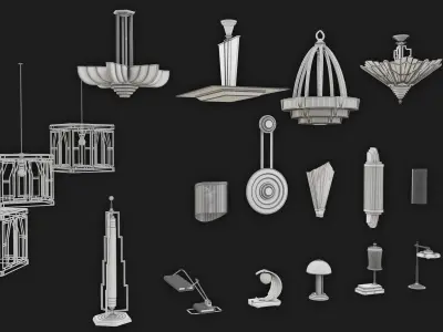  Art Deco Lamps - 3D Asset Pack 3D model