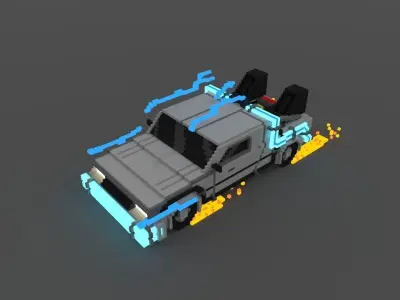 3d voxel delorean back to the future Low-poly 3D model