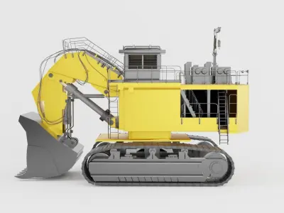 Mining excavator machine of yellow color on white background Low-poly 3D model