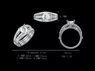 Bridal Diamond Engagement Ring For Women 3D Model Free 3D print model