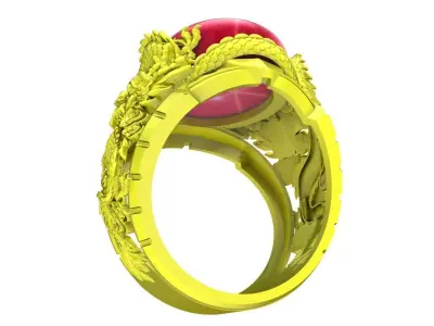Luxury Dragon Cabochon Mens Ring 3D Jewelry Model 4765 3D print model