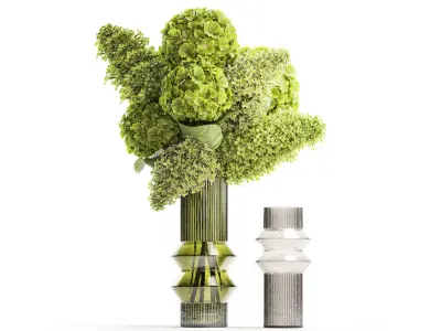 Bouquet of green flowers in a vase hydrangea lilac 321 3D model