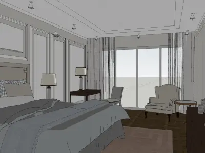 Contemporary Luxury low poly Villa Bedroom Interior Low-poly 3D model