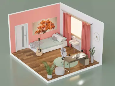 Kid room isometric interior 3D model
