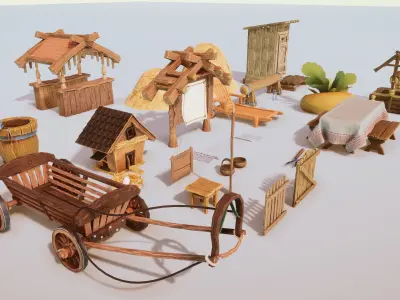 Stylize Village Props Kit 30 Plus Items Low-poly 3D model