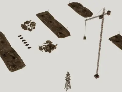 Post Apocalyptic destroyed skyscrapers Pack 3D model