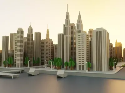 Paper City - Stylized Metropolis Environment V2 Low-poly 3D model