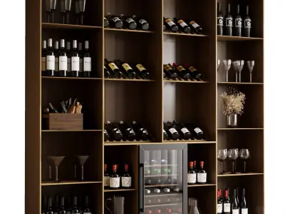 Wine cabinet with Wine Bar in a restaurant and home 13 3D model