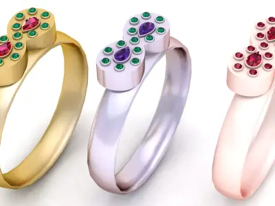 Golden Infinity Ring with Ruby  Emeralds 3D Printable Model 3D print model