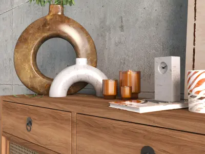 Nordic Style Console And Decorative Set 3D model
