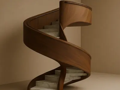 Luxury Spiral Wooden Staircase - 3D Model Low-poly 3D model