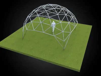 Dome triangulated with openings wireframe structure architecture 3D model
