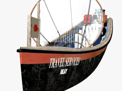 Inle Lake Motor Canoe Low-poly 3D model