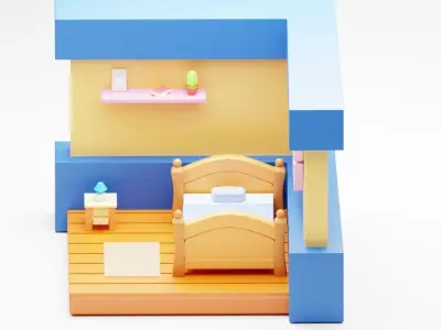 Low Poly Isometric Room Free low-poly 3D model