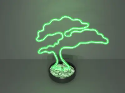 Bonsai 1 - Neon Sign in a Pot 3D model
