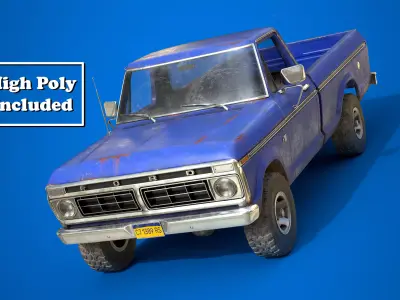 Ford Classic F100 pickup 1976 Old Blue Low-poly 3D model