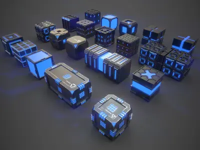 Sic-Fi Box Collection Metal Low-poly 3D model