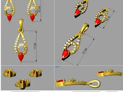 Women Pear Diamond Pendants 3dm STL ONJ FBX Render Details 3D print model