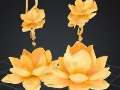 Golden Lotus Blossom Earrings 3D print model
