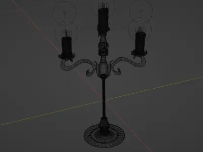 Three prong candelabra  animated flame and light 3D model