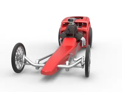 Front engine old school dragster with shell V8 Scale 1 to 25 3D print model