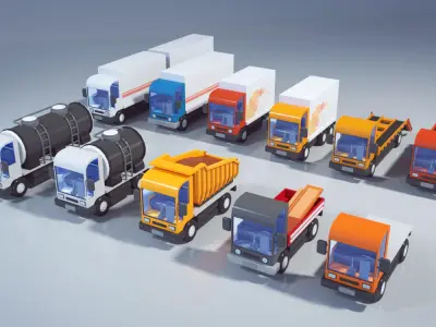 Trucks package 01 Low-poly 3D model